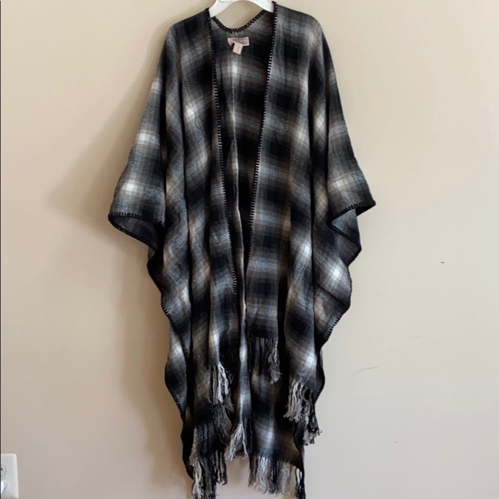 Flannel plaid poncho